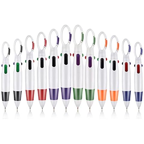 Retractable Shuttle Pens, 12 Count 4-in-1 Multicolor Ballpoint Pens 1.0mm Retractable Pens with Carabiner Clip Ballpoint Gift Pens for Office School Supplies Students Adults Kids Nurses Cover