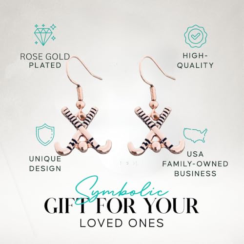 Field Hockey Earrings - Rose Gold Charm Jewelry and Accessories, Field Hockey Gifts for Players, Teams, and Coaches, Field Hockey Stick Dangle Earrings2