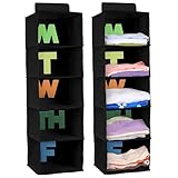 Hahafelt 2 Pcs 5 Shelf Weekly Clothes Organizer for Kids Hanging Closet Organizer Weekday Daily Activity Clothes Storage Days of The Week Outfit Storage for Monday Through Friday(Black)