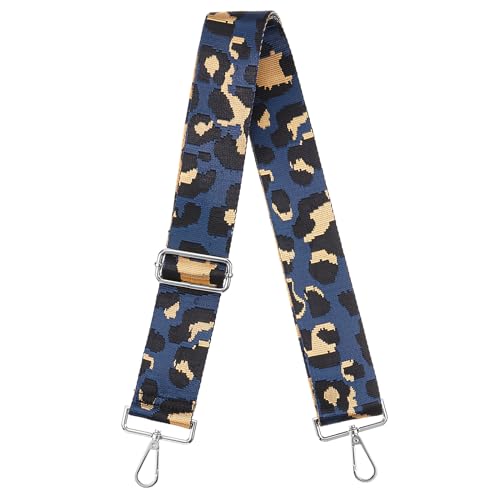 Image of uxcell Purse Strap Replacement, 31-51inch Adjustable Polyester Leopard 2inch Wide Crossbody Shoulder Strap for Handbag Guitar(Dark Blue, Silver Buckle)
