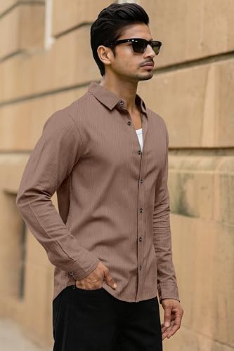 Image of Popcorn Textured Shirts for Men Coffee XL