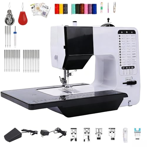 Máquina de coser portátil resistente con mesa de extensión y luz LED, doble velocidad para principiantes y profesionales