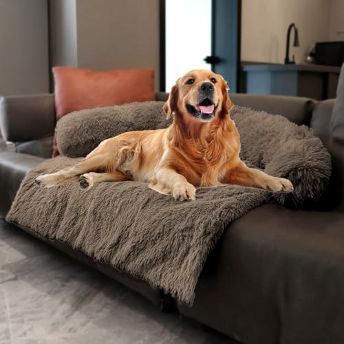 Image of Calming Dogs /Cats Bed Mats, Dog Pad Washable Removable Couch Cover, Plush Long Fur Mat for Pets, Waterproof Lining, Perfect for Small, Medium and Large Dogs and Cats (Desert Brown, 45 inchx37 inch)