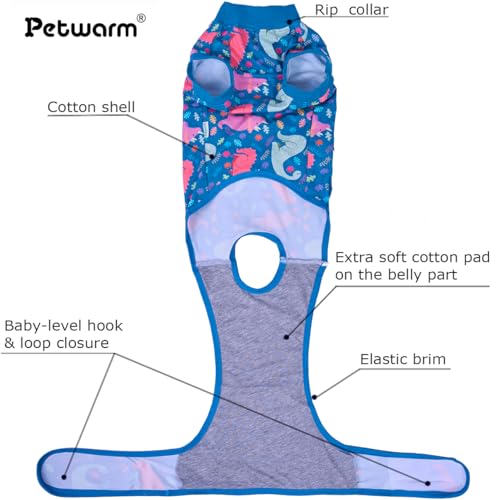 Image of PetWarm Dog Onesie After Spay, Dog Bodysuit, Substitute E-Collar and Cone, Pet Surgery Recovery Suit, Female Male Onesie for Dogs Spay Neuter, Dinosaur Pattern, Multi-Colored, S