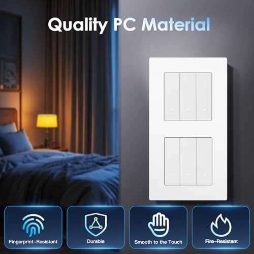 BSEED Smart WIFI Lichtschalter Unterputz, 3 Fach 1 Weg + 3 Fach 1 Weg, Wlan Wandschalter mit PC Rahmen, Intelligente Taster Schalter kompatibel mit Alexa/Google Home/Tuya/Smart Life, Wei&szlig;
