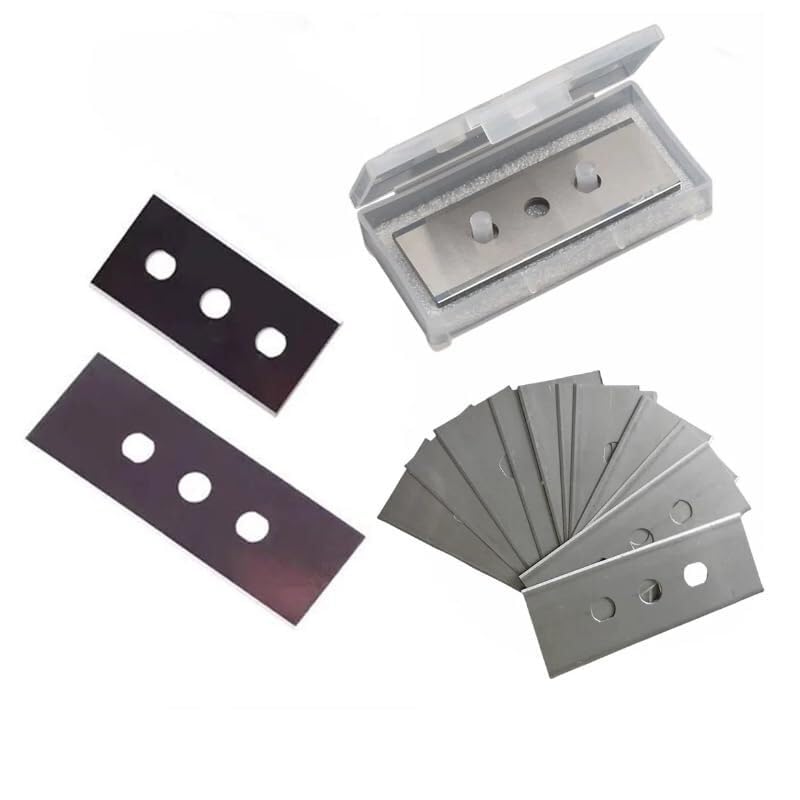 50Pcs Slitting Blade SK2 High Carbon Steel 3 Holes Industrial Knife for Cutting Thin Film Non-Wovens Tape Paper Aluminum Foil (43x22x0.5mm)