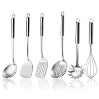 Gymdin Edelstahl Kochutensilien Set 6-teiliges, kochlöffel mit abnehmbarem Griff, Spatel, Pfannenwender, Suppenkelle, Schaumlöffel, Schneebesen, Nudelserver