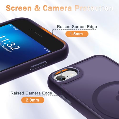 Image of YENAPOON for iPhone SE Case 2022(3rd) /2020(2nd), iPhone 8 /7 Case, Purple | Fit for Magsafe, Screen Protector Included, Matte Magnetic Slim Phone Cover, Shockproof Protection Translucent Frosted Back