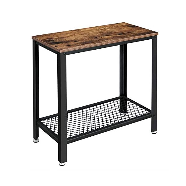 VASAGLE Industrial Side Table, 2-Tier Nightstand with Mesh Shelf, End Table for Small Spaces, Sturdy and Easy Assembly, Wood Look Accent Furniture with Metal Frame, Rustic Brown ULET31BX