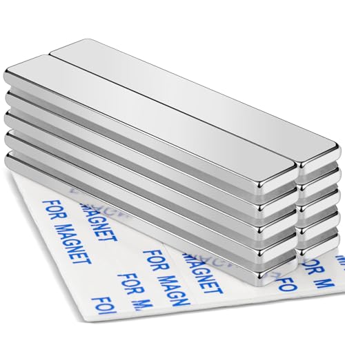 MIKEDE 10Pcs Neodymium Magnets with Adhesive Backing 60x10x3mm Silver