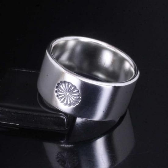 [龍頭] シルバー 950 菊紋 平打ち リング 10mm幅 指輪 シンプル メンズ 18号～28号