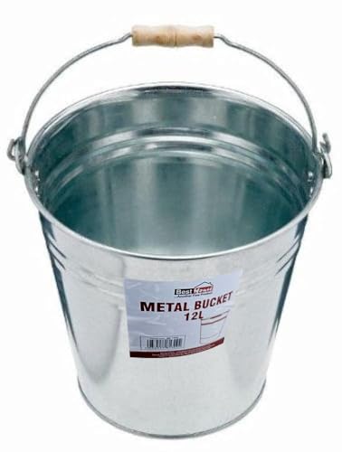 Best House | 9L 12L 15L 18 L | Metal Bucket | Galvanised | Multipurpose Strong Steel Wooden Handle | Indoor/Outdoor | Use for Home Garden Bathroom and Garden Waste (Pack of 1) - 12 Litres