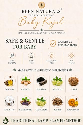 Image of REEN NATURALS Baby Kajal Stick | 100% Natural Ayurvedic & Herbal Kajal | Traditional Lamp Black Method | Gentle & Chemical-Free | Eye Kajal for Kids | Eyeliner & Eyebrow