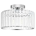 Crystal Ceiling Light Fixture, Chrome Close To Ceiling Light Fixtures, Modern Semi Flush Mount Ceiling Light, Hallway Lighting Fixture Chandelier for Bathroom Bedroom Porch Kitchen Living Room, 11in