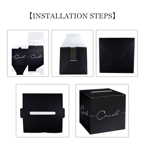 Image of HEIPINIUYE Large Card Box for Party 9.8 inch x 9.8 inch Black Gift Card Box Holder with Silver Foil Design for Wedding Birthday Baby Shower Graduation Retirement Party Raffle Box