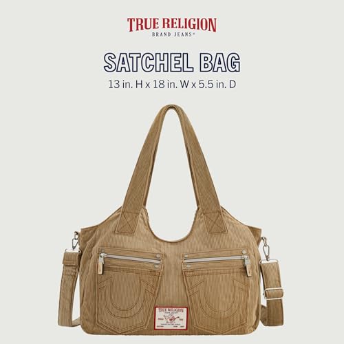 True Religion Women's Satchel Bag, Corduroy Crossbody Purse Handbag with Adjustable Shoulder Strap2