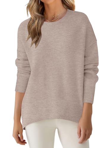 ANRABESS Sweaters for Women 2025 Fall Long Sleeve Casual Loose Fit Knitted High Low Hem Basic Pullover Sweater Tops