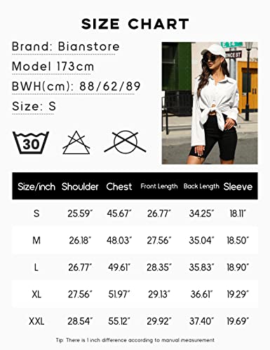 Bianstore Women's Oversized Linen Shirts Blouses Tops Long Sleeve High Low Button Up Shirts (White-L) #TOP5