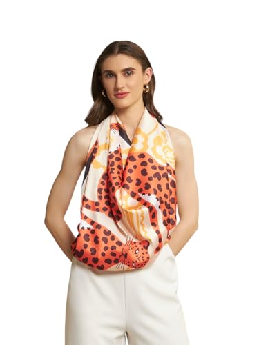 Image of Ravaiyaa - Attitude is everything Women Silk Digital Print Large Square Scarf Breathable Lightweight Neckerchief Printed Headscarf 40 inch x 40 inch Inch