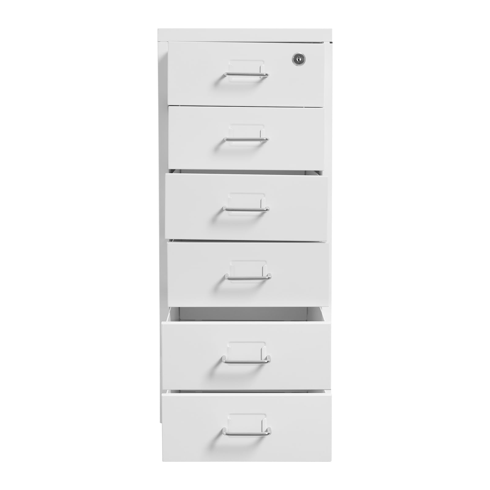 Cassettiera con 6 cassetti, armadietto da ufficio con ruote, in metallo, per ufficio, studio, bianco