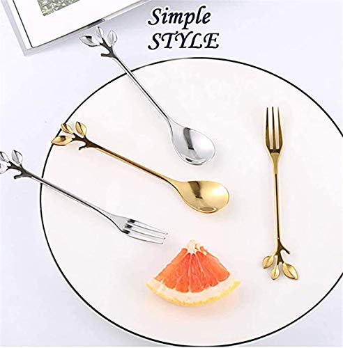 Stainless Steel Leaf Coffee Spoon, Szbaidekj 10 Pcs Creative Tableware Dessert Spoons, Stirring, Mixing, Sugar, Stir, Ice Cream Teaspoon Set (Drak Gold) #TOP5