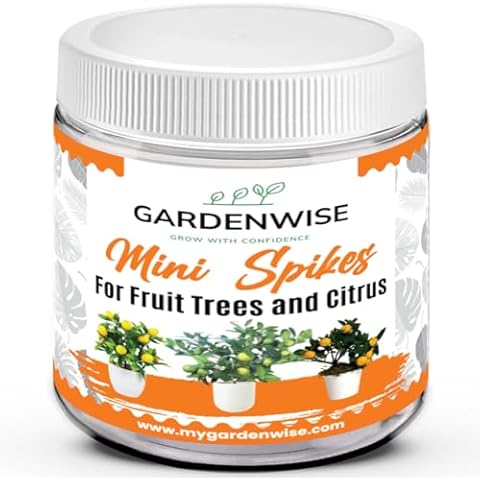 GARDENWISE Mini Fertilizer Spikes: Long-Lasting Citrus Fertilizer for 1.5 to 2 Years; Fruit Tree Fertilizer for Lemon Tree,Orange Tree, Lime Tree; 11 Count; Slow Release Fertilizer; Plant Food Spikes Cover