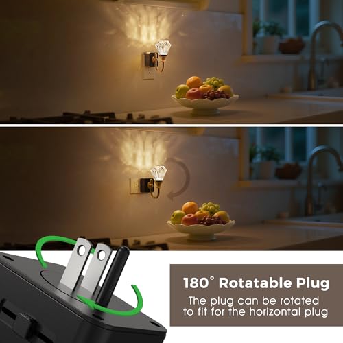 Image of L LOHAS LED Night Lights Plug into Wall,3000K Soft White Floral Night Lights with Auto Sensor, 0-100lm Adjustable Brightness, Rotatable Plug in Nightlight for Bedroom, Nursery, Hallway, Gift,2 Pack
