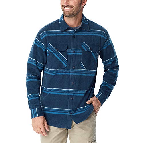 Wrangler Authentics Men's Long Sleeve Plaid Fleece Shirt, Blanket Stripe, XL
