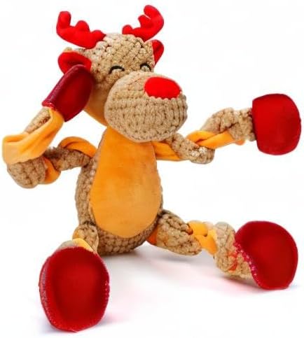 Senneny Christmas Dog Toys, Squeaky Reindeer Plush with Ropes for Tug of War, Durable Interactive Chew Toys for Puppy Small Medium Large Dogs