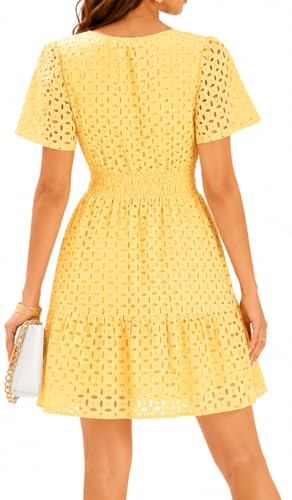 Image of INR Dress for Women Elastic Waist Hollow Out Embroidered A Line Casual Fashion Skirt Beach and Prom Cocktail Party Dresses