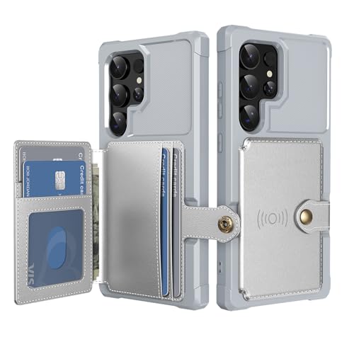 Étui cuir Samsung S24 Ultra argent antichoc housse portefeuille protection intégrale