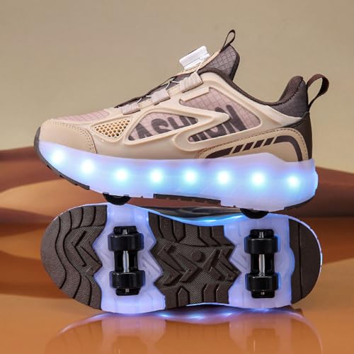 Kids Roller Skates Shoes Sneakers for Boys & Girls, Outdoor Parkour Shoes with 4 Wheels Unisex Skateboarding Shoes Retractable Skating Shoes for Children's Sports Walking2