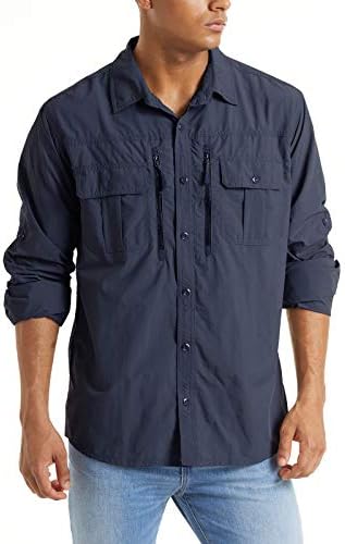 TACVASEN Men’s Tactical Shirts Quick Dry UV Protection Breathable Long Sleeve Hiking Fishing Button Shirts