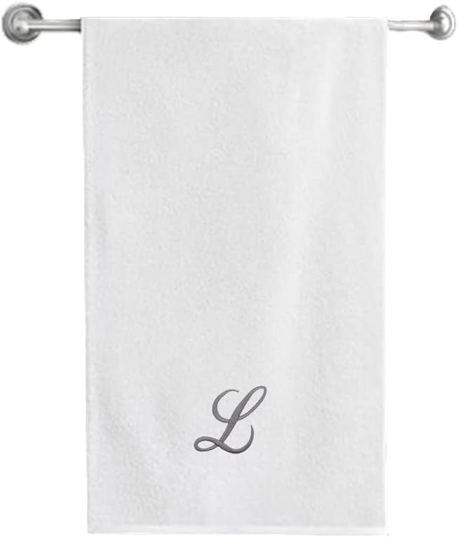 Embroidered For You (White) Luxury Monogrammed Bath Towel (70 x 140 Cm -Set of 1) 100% Cotton, Highly Absorbent and Quick dry, Classic Hotel and Spa Quality Bath Linen -600 Gsm (Silver Letter L)