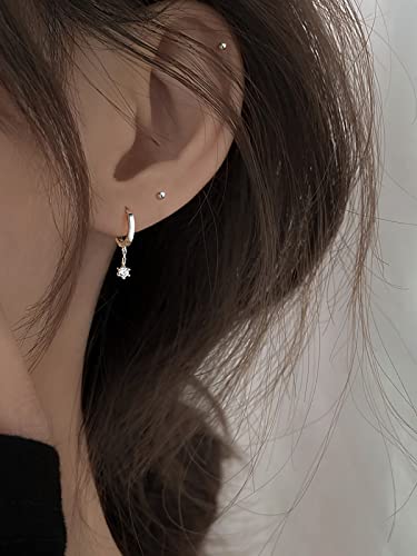 Reffeer 925 Sterling Silver CZ Dangle Hoop Earrings for Women Teen Girls Tiny Huggie Hoop Earrings Chain2