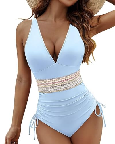 LUNNTE Damen Badeanzug Bauchweg Einteiliger V Ausschnitt Hoch Taillierte Monokini Schlankheits Badeanzüge für Frauen Bad...