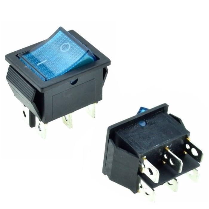 5X DPST 6-Pin Blue LED On/Off Rocker Switch Square Push-in 15A/240V 20A/120V AC