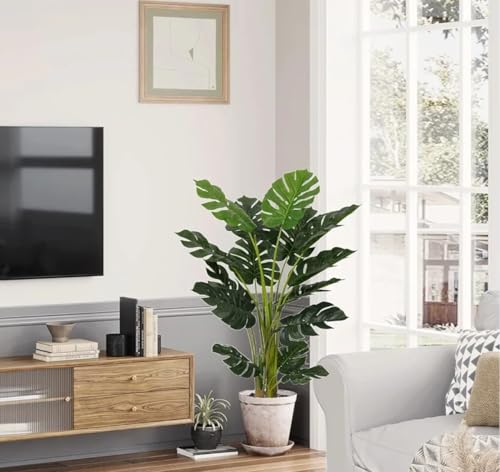 Image of VRB Dec 1 Pcs (4 FT) Artificial Plants with Pot Plants Leaves Tree Tropical Bougainvillea Faux Areca Plants Indoor Real Touch Monstera,Banana Plant for Home(Artificial Monstera Palm Plant with Pot)