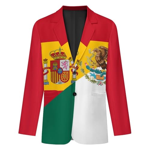 Flag of Spain and Mexico Men's Casual Blazers Slim Fit Sport Coats Blazer Two Buttons Suit Jacket for Work Party4