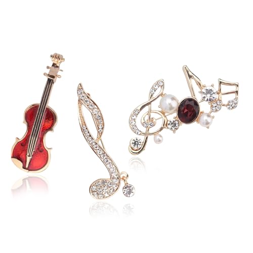 Image of Gold Crystal Guitar Musical Notes Brooches for Womne Reded Enamel Rhinestone Pearl Brooch Pins Fashion Jewelry Brooch pin Accessories for Women Men Gift (Musical instrument note)