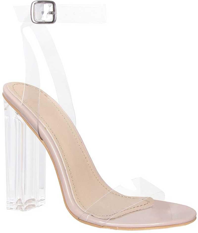 sneak-a-peek Clear Transparent Block Heel Sandals, 3.5 inch Heel Height (B0DHQS934D) Amazon Price History, Amazon Price Tracker