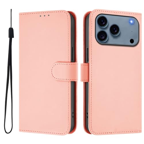 Étui iPhone 17 Pro Max rose avec clapet magnétique anti-choc et porte-cartes