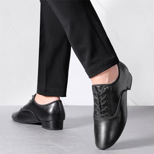 ZHENSI Chaussures De Danse pour Hommes Talon Bas Oxford Latin Chaussures De Salon Modernes,Noir,42 EU – vue 2