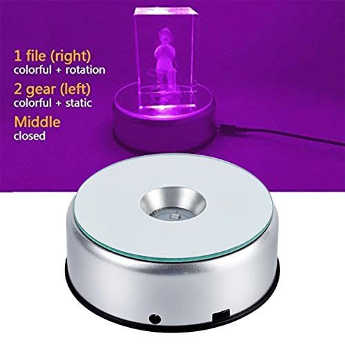 4\" LED Rotating Display Base for Crystals Glass Art, Colorful Light Rotating Crystal Display Base Stand, Cup Display Stand Turner for Tumbler Cup