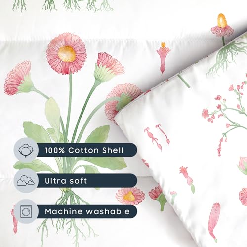 Image of Wake In Cloud - Toddler Nap Mat with Pillow and Blanket, 100% Cotton Fabric, for Kids Girls Ages 3 Plus in Daycare Kindergarten Preschool, Sleeping Bag, Botanical Flowers