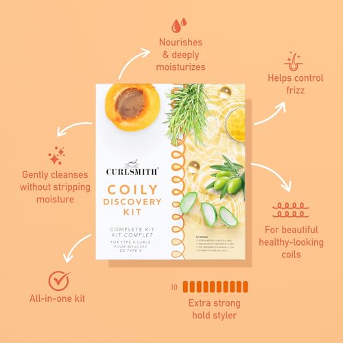 Curlsmith - Coily Wash Day Discovery Kit | Complete Wash Day Kit, Perfect for People with Type 4 Curls | Cleanse, Control Frizz, Nourish & Moisturize Hair for Healthy-Looking Coils