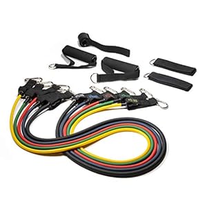 Technaxx Lifenaxx 11 Piece Fitness Set Resistance Bands Exercise Tubes Straps Foam Handles Elastic Pull Rope Stretching for Men Women Crossfit Body Builder LX-024