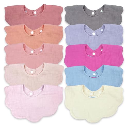 DOSMINE Baby Bibs Muslin Bibs for Baby Girl Boy for Drooling and Teething 10 Pack (Purple)