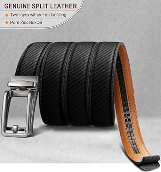 FEFLO Riem voor heren, leren riem, zwart, ratel, automatische sluiting, verstelbare leren riem, 35 mm breed, voor pak, jeans, broek voor vrije tijd en zakelijk, grijs 1, 110cm/geeignet für Taille 83cm