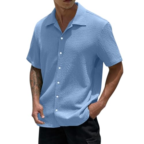 Foweknow Camisa hawaiana para hombre, camisa de verano para hombre, manga corta, con botones, cuello alto, informal, holgada, camisa de playa, camisa hawaiana, cómoda camisa de manga corta, ligera